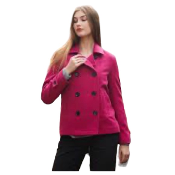 Women’s Mark & Spencer Fuchsia hot pink double breasted pea coat button down - Picture 3 of 9